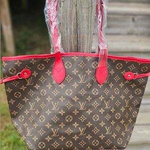 Inspired Monogram Tote with Red Accents